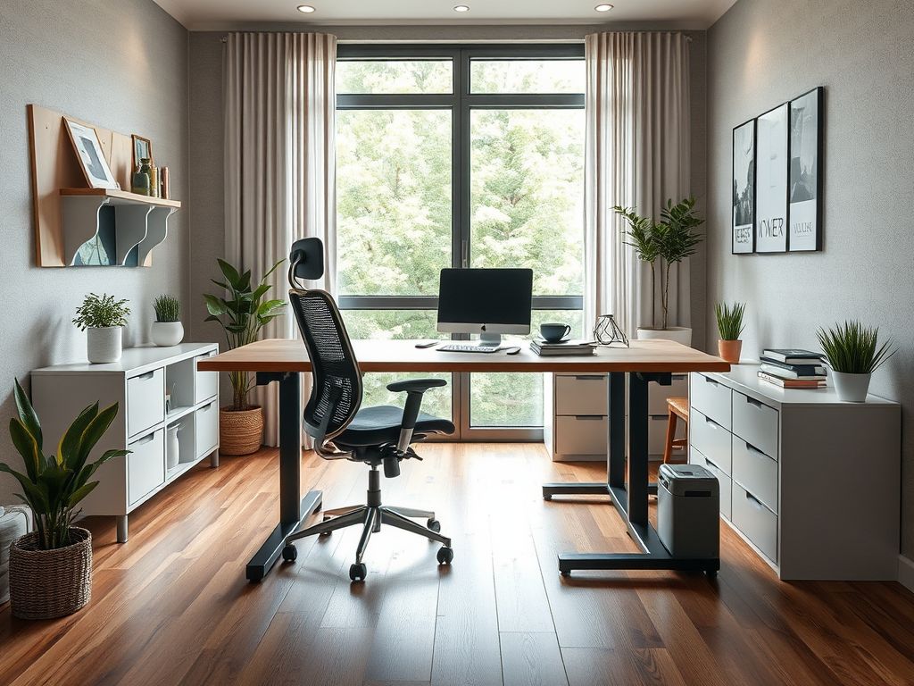 Professional seated at an ergonomic desk in a bright office